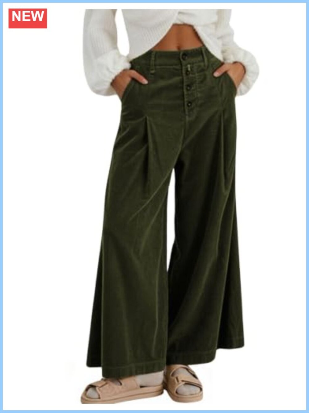 Women's Corduroy Wide Leg Pants High Waisted Button Front